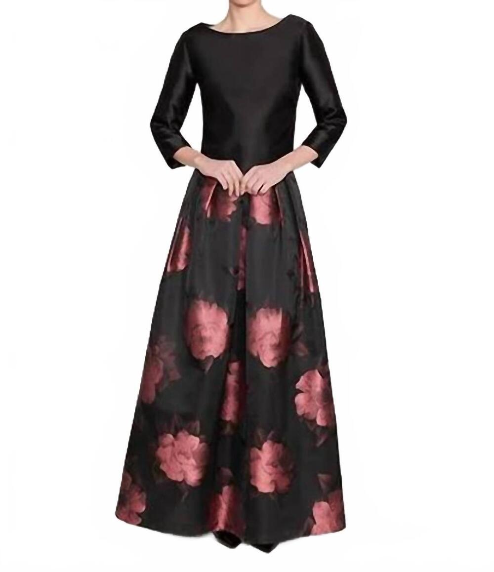 NEW BIGIO COLLECTION floral jacquard gown in black/rose